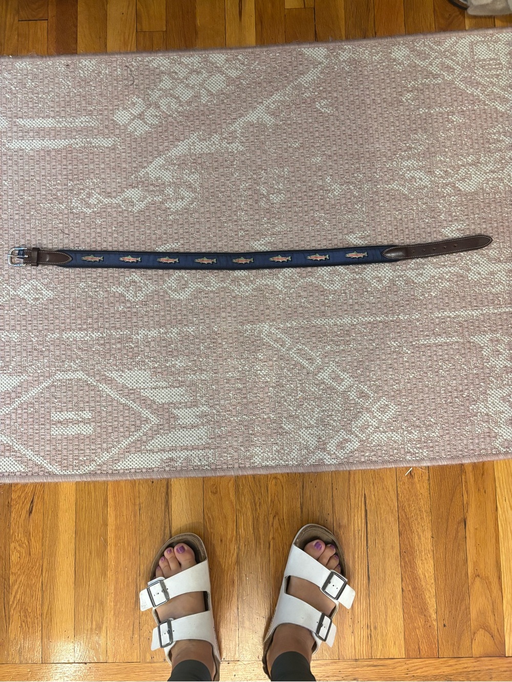 Vineyard Vines Navy Fabric Belt with Brown Leather Trim